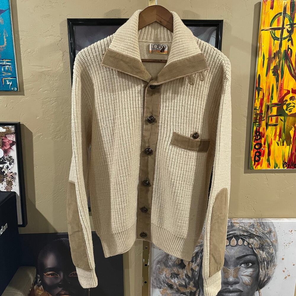 1970 Lobo Pendleton Wool Leather Sleeve Grandpacore Vintage Cardigan Sweater L